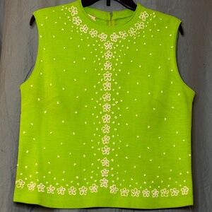 Vintage MOD 1960's Lime Green Beaded sleeveless Top by Cintura